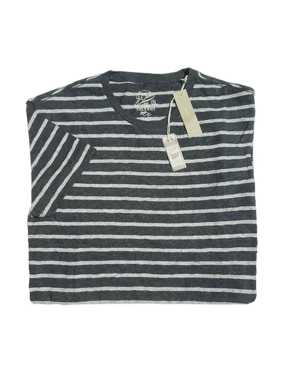 J Crew Mens Jaspe Field Knit Striped Tee Shirt SMALL Charcoal Gray NWT Deadstock